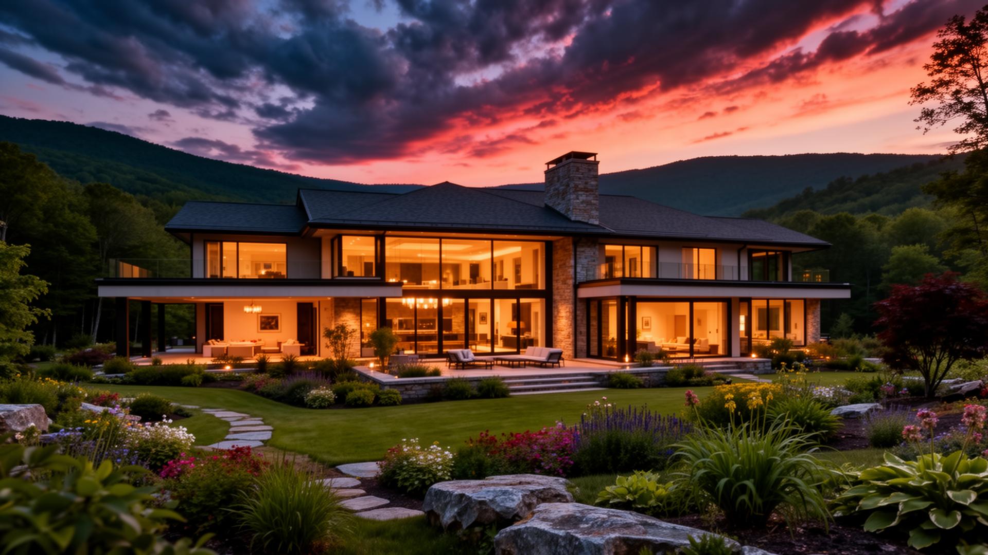 A distinctive home at twilight